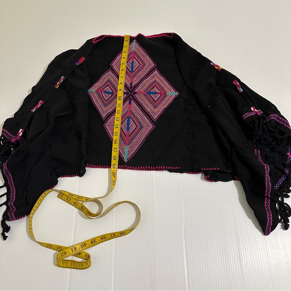 Hand Embroidered Woven Huipil Poncho from Mexico Black - Picture 9 of 10